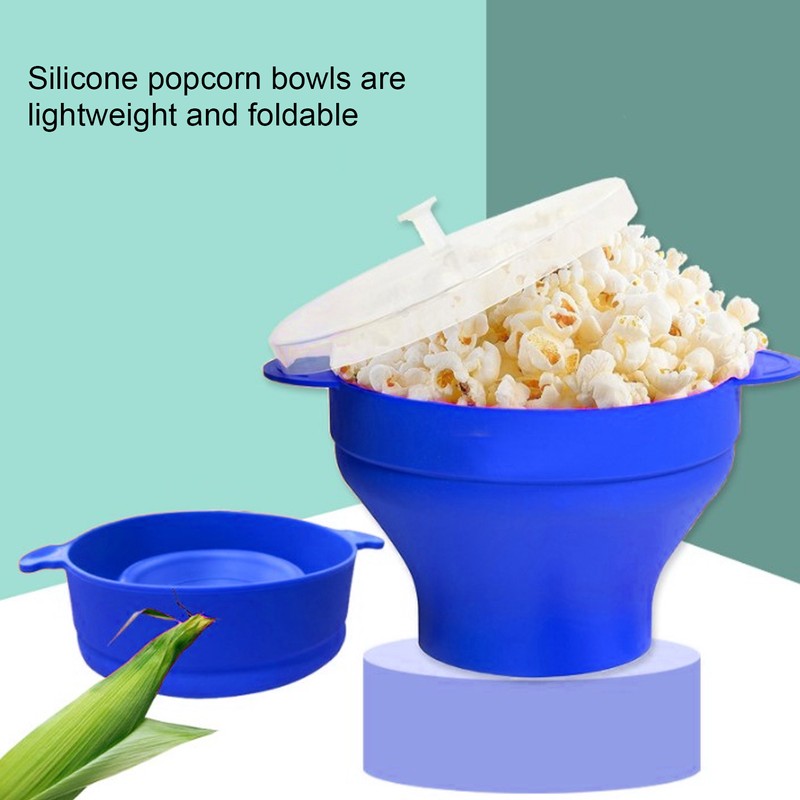 Microwavable Popcorn Bowl with Transparent Lid and Handle Collapsible Silicone
