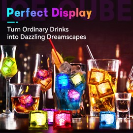 Light Up Ice Cubes for Drinks 48 Pack 7-Color Light Up Ice Cube IP67 Waterproof Led Ice Cube Reusable Ice Cubes for Cocktails Bar Nightclub Party Wedding Swimming Pool Bath Garden Decor