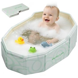 vantisan Bañera para Bebe, Tina de Baño para Bebe, Bañera para Niños Plegable con Tapón de Drenaje, Antideslizante, para Niños y Niñas de 0 a 8 Años,75 * 45 * 28cm -Verde