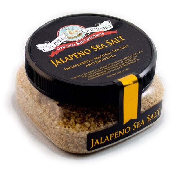 Gourmet Jalapeno Sea Salt - Pure Sea Salt Blended with Jalapeno Pepper - All-Natural, Kosher, No Gluten, No MSG, Non-GMO - Cooking & Finishing Salt, Great for Mexican Dishes - 4 oz. Stackable Jar