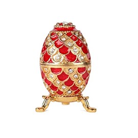 QIFU Vintage Red Mini Easter Egg Figurine Trinket Box Hinged, Unique Gift for Family