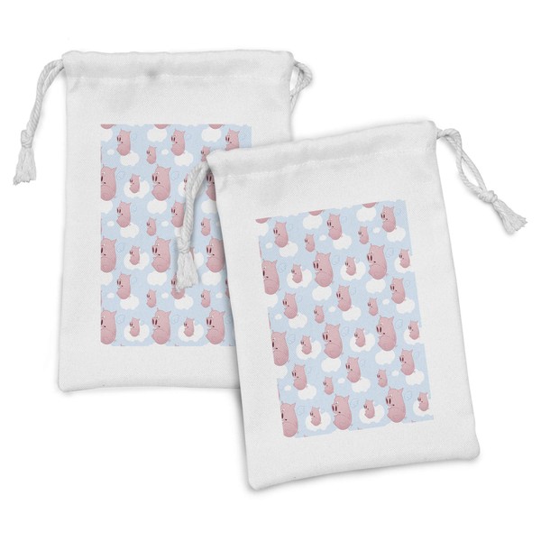 Lunarable Pig Fabric Pouch Set of 2, Frightened Cartoon Style