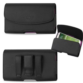 Horizontal Executive Leather Case with Magnetic Closure with Belt Clip and Belt Loops for Cricket Alcatel Verso with Any Thin Cover on it.