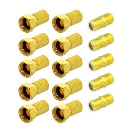 Elektronik-Technik F-Connector 6.5-7 mm + F-Double Socket Gold-Plated Coupling Satellite TV Aerial Coaxial Cable Connector (10x F-Connector + 5x Double Socket)