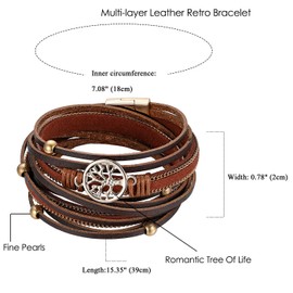 Cupimatch Wrap Bracelet Women's Tree of Life Bracelets Vintage Bohemian Multiple Leather Bracelet for Women, Metal