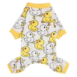 Dog Pajamas for Small Dogs Girl Boy, Stretch Fleece Dog Clothes, Lightweight Velvet Pet Jumpsuit, Shih Tzu Spring Winter Outfit, Pjs, Onesie Dog Apparel, Medium, Yellow Duck