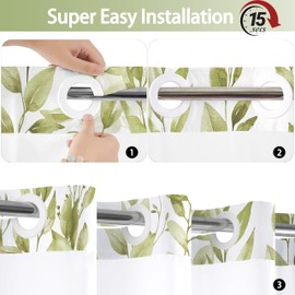 TWLSNCD - Cortina de ducha sin gancho con forro a presión, cortina de baño de mariposa de hoja de eucalipto beige con planta botánica para baño, 71 x 74 pulgadas