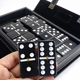 Bucher&Rossini Domino Set Double 6 - Classic 28 Pieces Double 6 in Brown Leather Case for Party Game Night