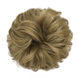 PARXITN Messy Bun Real Hair Tousled Updo Hairpieces Chignon Hairpiece Wavy Curly Bun Hairpieces for Women Honey Blonde