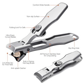VOGARB Curved and Slanted Nail Clippers for Men Thick Toenails and Fingernail, Wide Jaw Opening Ultra Sharp Heavy Duty Long Handle Stainless Steel Toenail Clippers Set for Seniors, Adults, Women