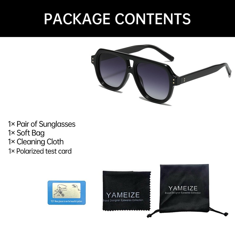 YAMEIZE Polarised Sunglasses Men Women Retro 70s Vintage Rectangular Sunglasses