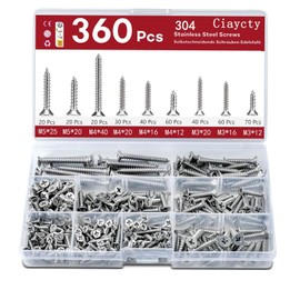 360 Piece Stainless Steel Screws Set, M3/M4/M5 Wood Screws Stainless Steel A2 V2A, Wood Screws Short, Countersunk Head Screws Wood Screws Assortment, Universal Screws Set