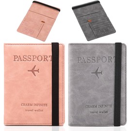 Maxgeen Cartera para Pasaporte RFID de Mujer 2PCS,Funda Pasaporte de Viaje para Hombre,Portátil Soporte para Pasaporte y Vacuna