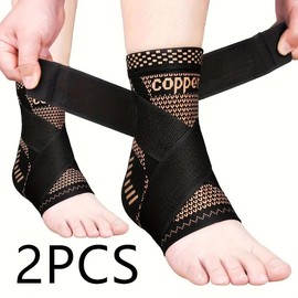 Copper Ankle Brace Adjustable Compression Sleeve (Pair)-Ankle Support Heel Brace for Achilles Tendonitis, Plantar Fasciitis-Eases Swelling and Sprained Ankle - Size: S(1 Pair)