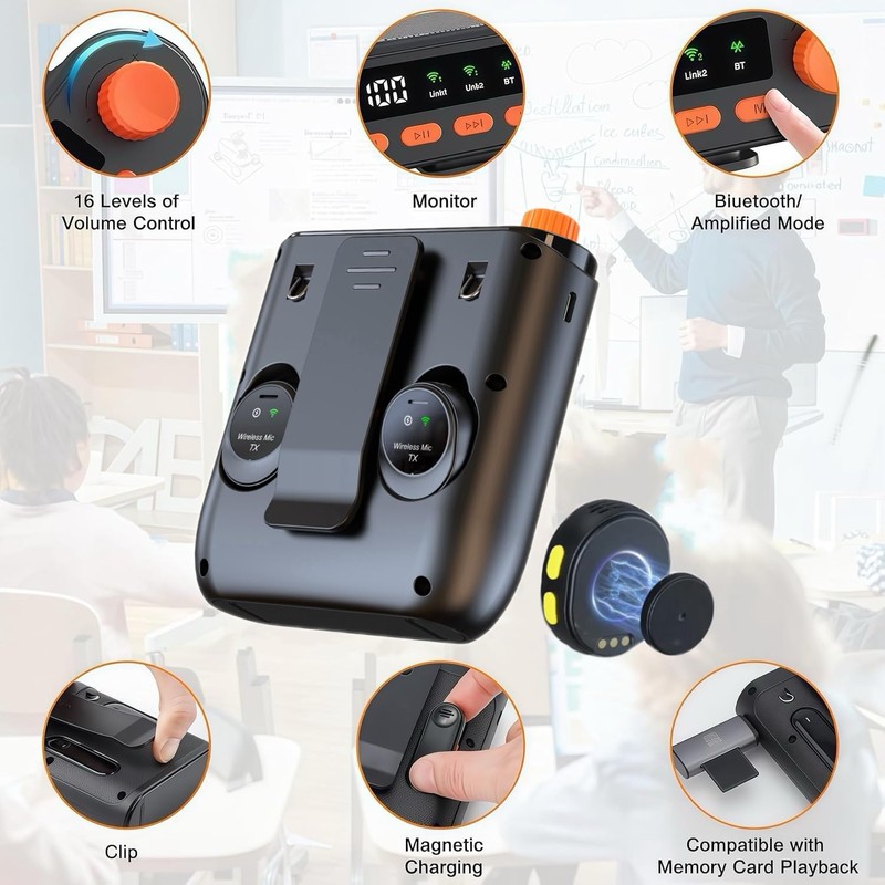 Wireless Voice Amplifier with Wireless Lavalier Microphone,Portable Speaker Megaphone with