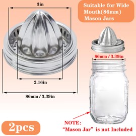 Bigwinyep Mason Jar Orange Juicer, 304 Stainless Steel Lemon Juicer Lid for Mason Jars, Portable Manual Juicer Squeezer for 86mm Wide Mouth Mason Jar, 2Pcs