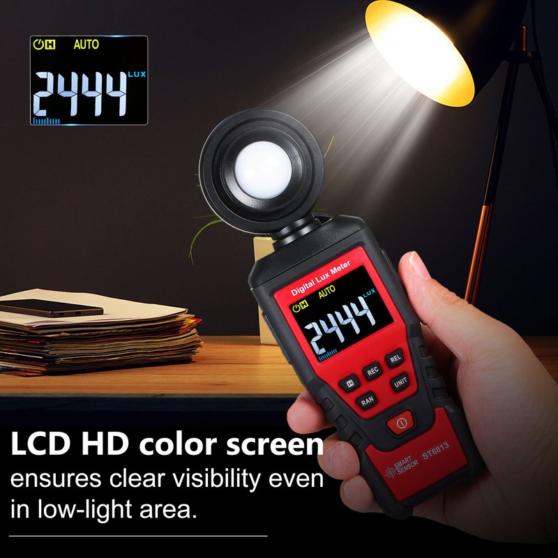 SMART SENSOR ST6813 Handheld Illuminometer LCD Color Screen Digital Illuminance