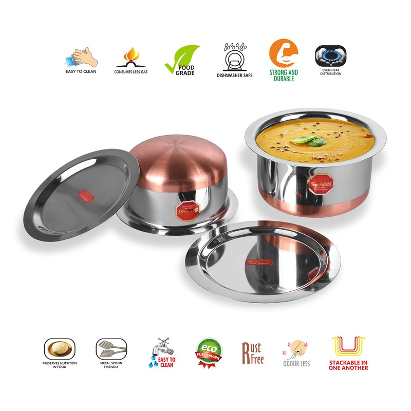 Sumeet Stainless Steel Tope Set, 1 L, 1.4 L, 2