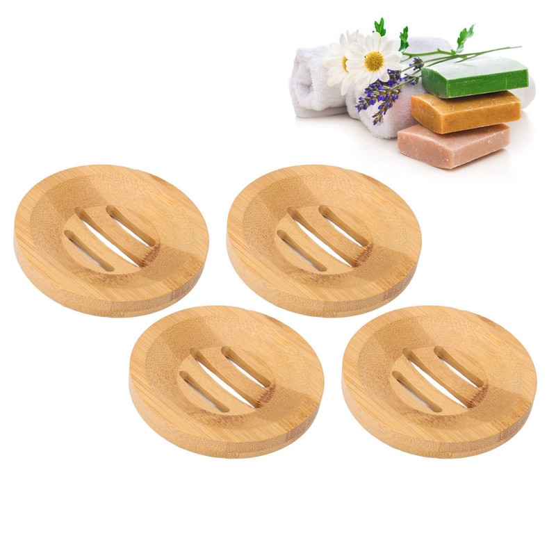GEEKHOM Soap Dish Holder, [Pack of 4] Natural Bamboo Self