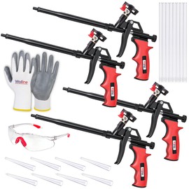 Wolline Professional Spray Foam Insulation Gun (4 Foam Gun + 16 Nozzle), Teflon-Coated Expanding Foam Gun, Foam Dispensing Gun, for Caulking, Insulating Foam Applicator Red - 4 Pack