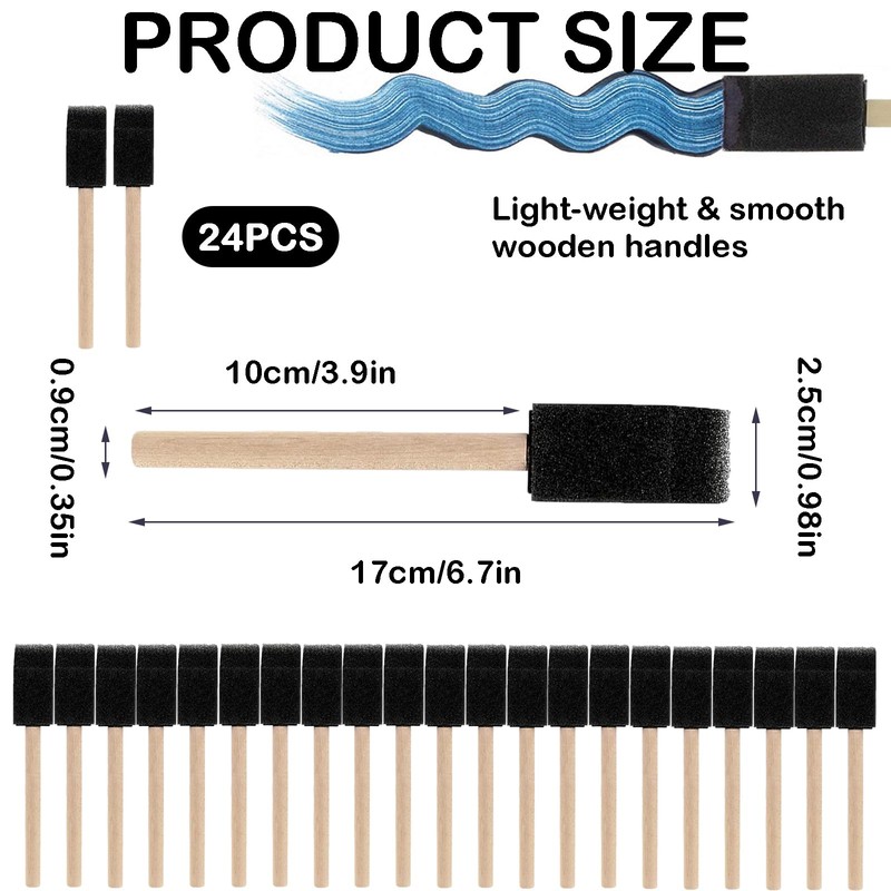 24 Pcs Sponge Brush,1 Inch Foam Brush, Sponge Paint Brushes,