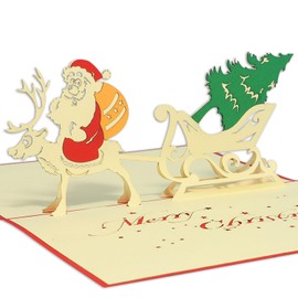 Lin - POP UP Karten Weihnachtskarten, 3D Karte Weihnachtskarten Weihnachtsmann Santa Claus auf Rentier, N411