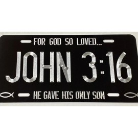BLVD Engraved JOHN 3:16 Christian Car Truck Tag Diamond Etched Metal License Plate