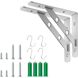Gearmatte Heavy Duty Shelf Bracket, 10" Stainless Steel L Bracket Shaped Solid Shelf Support Corner Brace Joint Right Angle Bracket, Max Load: 440 Lb Floating Shelves Brackets Pack of 2 (6")