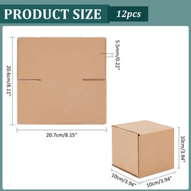 PH PandaHall Pack of 12 Kraft Paper Boxes, 10 x 10 x 10 cm, Brown, Shipping Boxes, Packaging, Paper, Cardboard