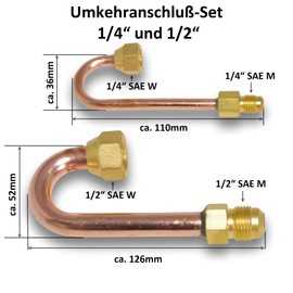 Air Conditioning Split Reverse Connector 1/4 x 1/4-1/2 x 1/2 Inch Copper