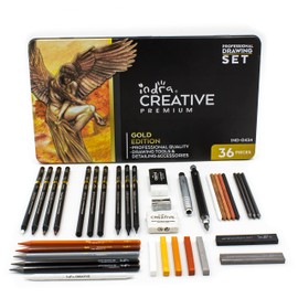 Ind-0434 Set de Lápices Profesionales Indra Creative Premium Golden Edition 36 Pzas Uso Estudiantil, Sketching, Bosquejo, Proyectos Artísticos