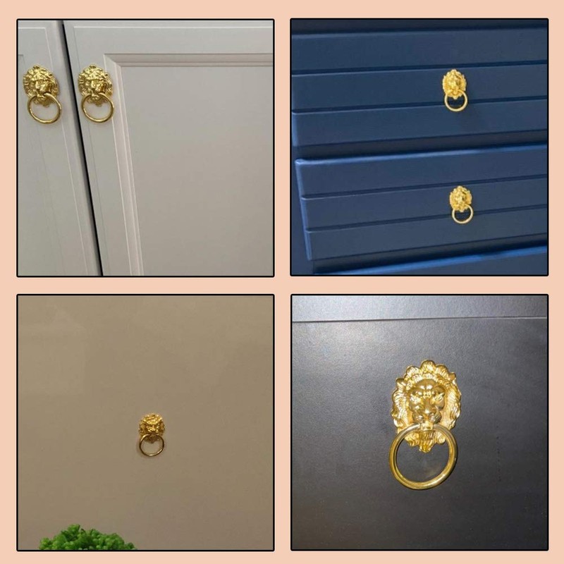 6Pcs Lion Head Handles Pulls Cabinet Knobs Antique Bronze for