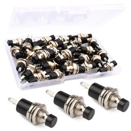 RUNCCI-YUN 30 Pieces 7 mm Black Mini Round Momentary Push Button, SPST ON-OFF AC 250 V/1 A, 2 Pin for Model Railway Hobby