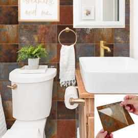 Alwayspon 10Pcs 15cm/6inch Rust Effect Peel & Stick Vinyl Tile Transfer Sticker, 0.6mm Thicken Splashback Fireplace Stairs Tile Sticker for Kitchen Bathroom, 049
