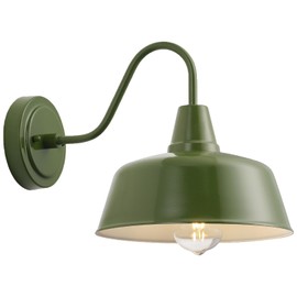 GOALPLUS 10in Dome Outdoor Gooseneck Light for Barn, Olive Green Farmhouse Exterior Wall Sconse with Wall Mount, Outside Barn Sconce Lights Fixture for House Porch Garage