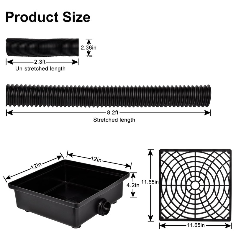 Prestantious Catch Basin Gutter Downspout Extensions, 12"×12" Low Profile Catch