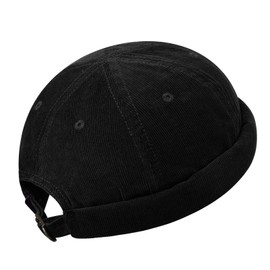 Clakllie Corduroy Docker Cap Sailor Hat Men's Summer Without Visor Adjustable Harbour Hat Casual Shipper Hat Fashionable Brimless Hat Headwear Sailor Cap, HBH01-Black