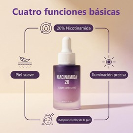 Sérum Facia de Niacinamida 20% con Vitamina B3 y Ácido Hialurónico 30ml Con ácido hialurónico para hidratación refrescante,Fórmula ligera de rápida absorción,Ilumina la piel y unifica el tono