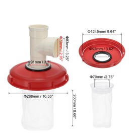 MECCANIXITY 245mm IBC Lid Filter Cover, 3-Way Plastic IBC Tote Hose Adapter 1000L Rainwater Tank Container with Washable Nylon Filter for 275 Gallon Water Tanks, Red/White