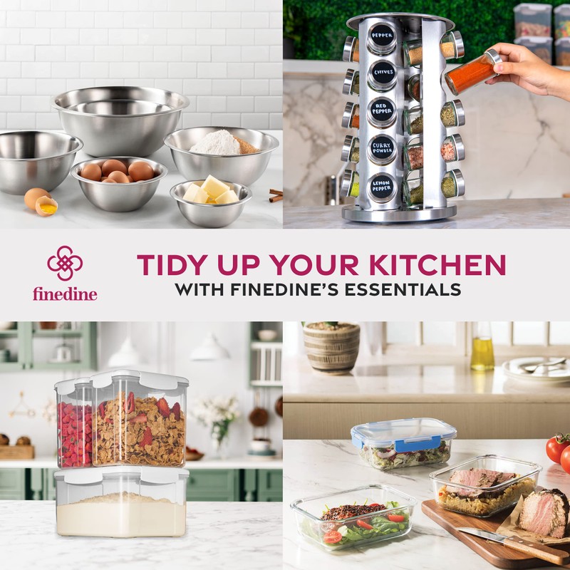 FineDine: Stainless steel round spice rack 16 Pack