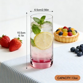 GLAZVIA Colored Highball Glasses Set of 6,13oz Drinking Glass Cups for Mixed Drink Cocktail, Beer, Mojito, Water and Juice,Thick Tall Crystal Glassware for Kitchen, Restaurant, Home Bar and Parties
