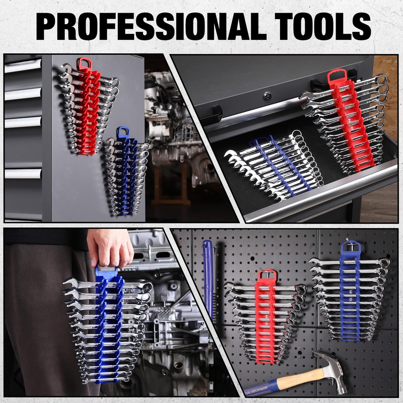 WORKPRO 2-Pack Magnetic Wrench Organizer, 12-Piece Gripper Wrench Holder for