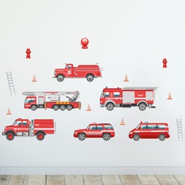 Sunnywall Premium Wall Sticker Fire Brigade Action Car Wall Sticker Baby Nursery Baby Wall Sticker Playroom