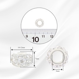 UHOMENY 50 Pcs Rhinestone European Beads Large Hole Rondelle Spacer Beads Diamond Crystal Charm Shiny White Beads for DIY Crafts Bracelet,12mm, with Box