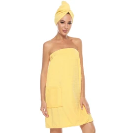 ROSYLINE Bath Towel for Women Towel Wrap with Hair Drying&Adjustable Closure Yellow S/M