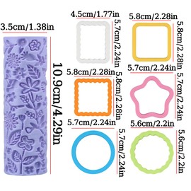 7Pcs Baking Cookie Cutters Shapes Flower Texture Roller Star Round Rectangle Square Scalloped Cookie Cutter Set for Baking Fondant Cutters Plastic Biscuit Cutter Floral Embossing Roller Cookies Mold