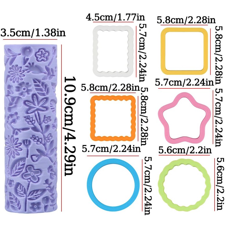 7Pcs Baking Cookie Cutters Shapes Flower Texture Roller Star Round