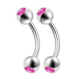 KJM Fashion Set of 2 Steel Banana Barbell 1.2 mm 16 g Eyebrow Rook Earrings, Stainless Steel