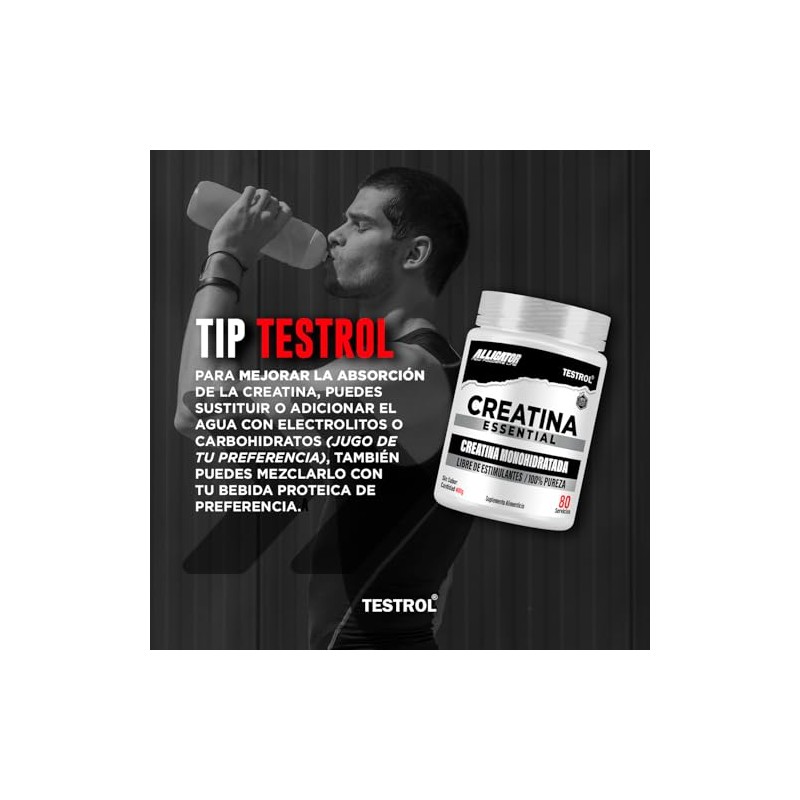 Testrol Creatina Essential en Polvo Creatina Monohidratada Apoyo a Potencia,
