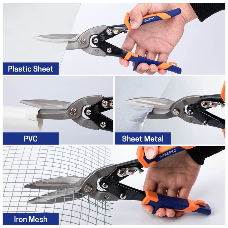 WISEPRO 10”/ 12” Aviation Snips (Straight/Left/Right), Compound Action Metal Cutter,